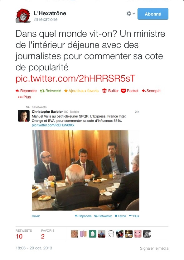 Manuel Valls déjeune avec les journalistes politiques pour commenter sa côte d'influence